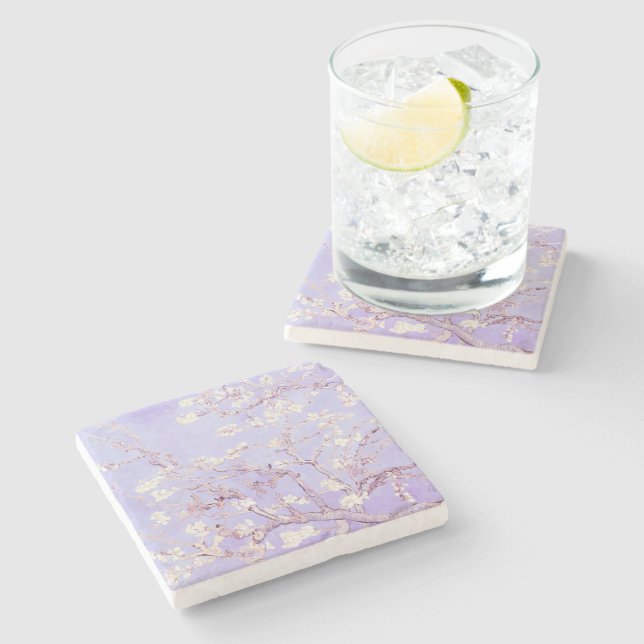 Van Gogh Almond Blossoms Lavender Steinuntersetzer (Seitenansicht)