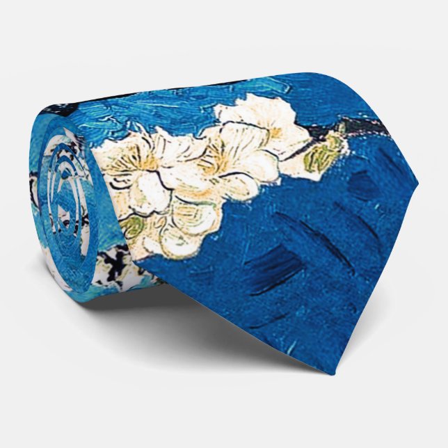 Van Gogh Almond Blossoms leuchtend türkis Krawatte (Gerollt)