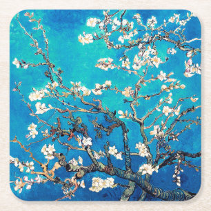 Van Gogh Almond Blossoms leuchtend türkis Rechteckiger Pappuntersetzer