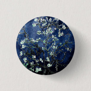Van Gogh Almond Blossoms Midnight Blue Button