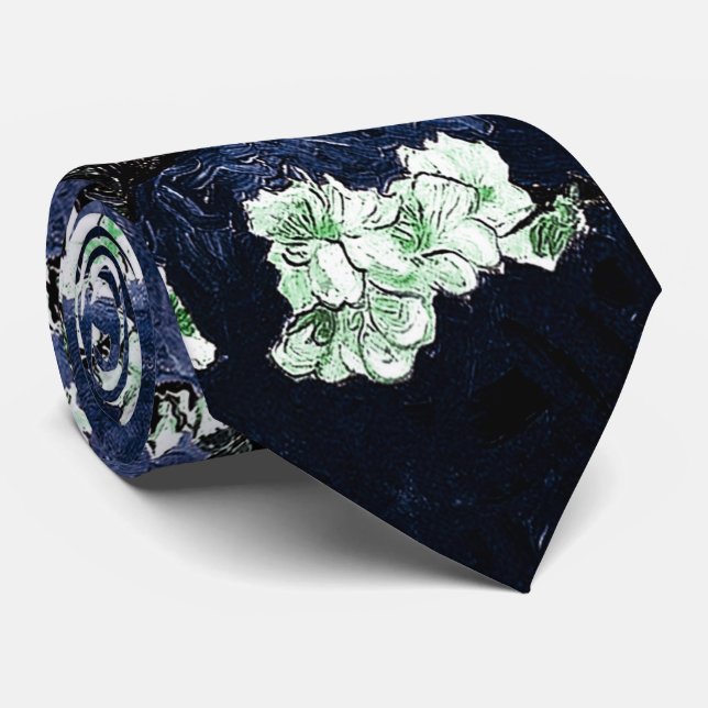 Van Gogh Almond Blossoms Midnight Blue Krawatte (Gerollt)
