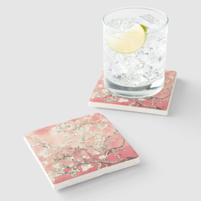 Van Gogh Almond Blossoms Peach Steinuntersetzer (Seitenansicht)