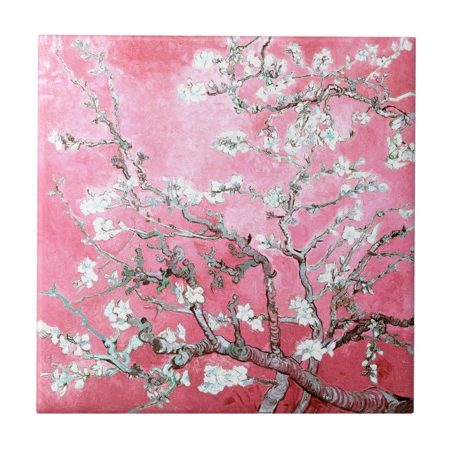 Van Gogh Almond Blossoms Pink Blau Fliese (Vorderseite)