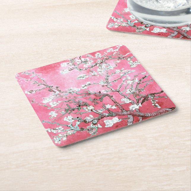 Van Gogh Almond Blossoms Pink Blau Rechteckiger Pappuntersetzer (angewinkelt)