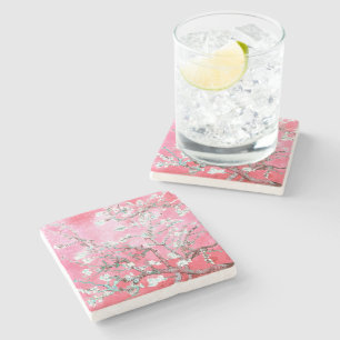 Van Gogh Almond Blossoms Pink Blau Steinuntersetzer