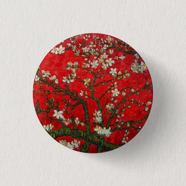 Van Gogh Almond Blossoms Red Button (Vorderseite)