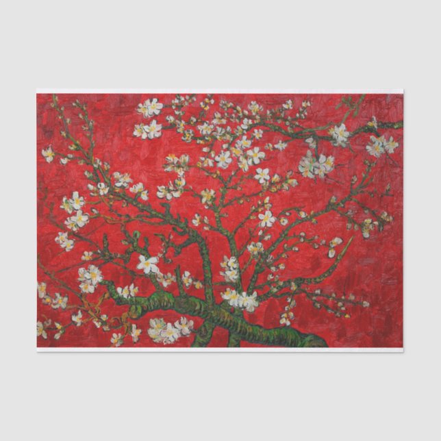 Van Gogh Almond Blossoms Red Seidenpapier (Vorderseite)