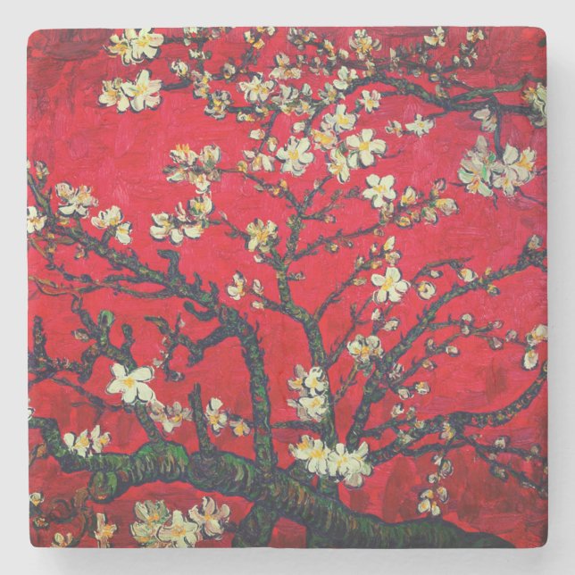 Van Gogh Almond Blossoms Red Steinuntersetzer (Vorderseite)
