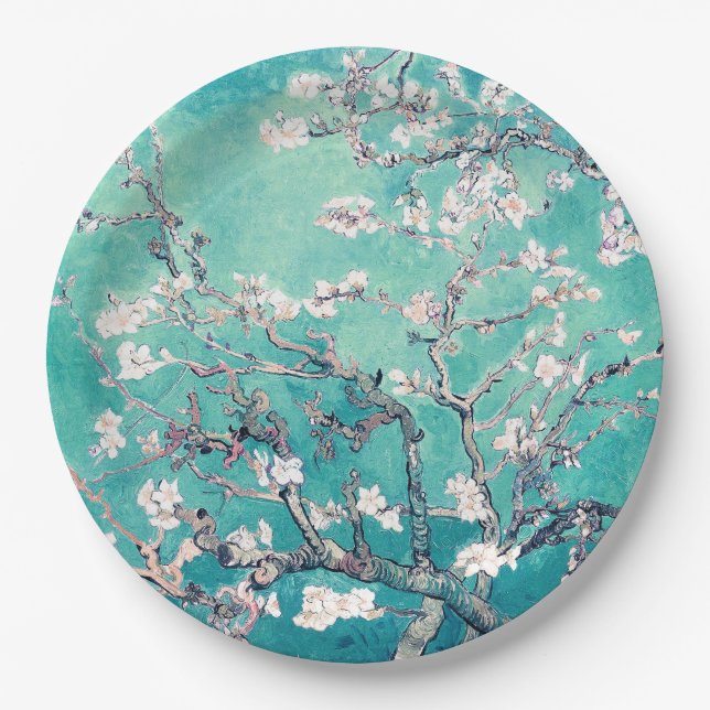Van Gogh Almond Blossoms Türkis Pappteller (Vorderseite)