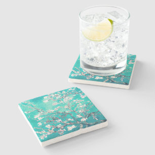 Van Gogh Almond Blossoms Türkis Steinuntersetzer