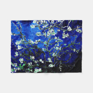 Van Gogh Almond Blossoms Vibranly Blue Fleecedecke