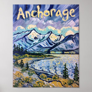 Van Gogh Anchorage Alaska Landschaftsbild Ölgemäld Poster