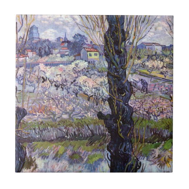Van Gogh Ansicht von Arles Blühende Obstgärten Dru Fliese (Vorderseite)