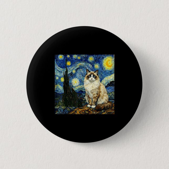 Van Gogh Art Starry Night - Funny Ragdoll Cat Arti Button (Vorderseite)