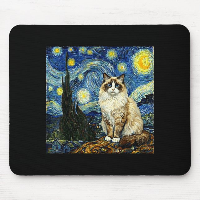 Van Gogh Art Starry Night - Funny Ragdoll Cat Arti Mousepad (Vorne)