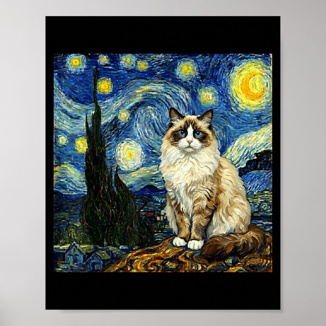 Van Gogh Art Starry Night - Funny Ragdoll Cat Arti Poster (Vorne)