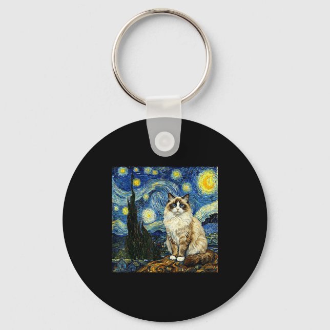 Van Gogh Art Starry Night - Funny Ragdoll Cat Arti Schlüsselanhänger (Vorderseite)
