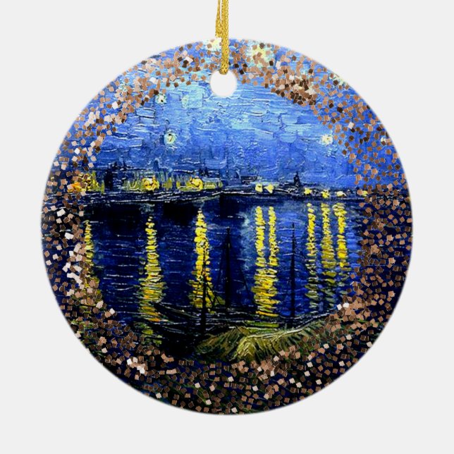 Van Gogh art, Starry Night over Rhone, Keramik Ornament (Hinten)