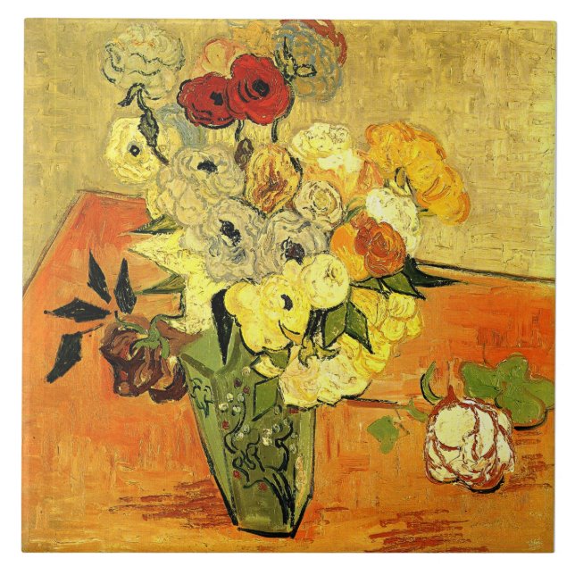 Van Gogh artwork, Japanese Vase with Roses, Fliese (Vorderseite)