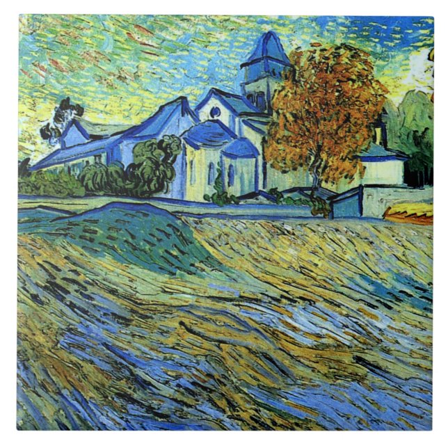 Van Gogh - Aussicht auf die Kirche St. Paul, Fliese (Vorderseite)