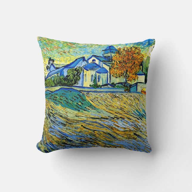 Van Gogh - Aussicht auf die Kirche von Saint Paul Kissen (Vorderseite)