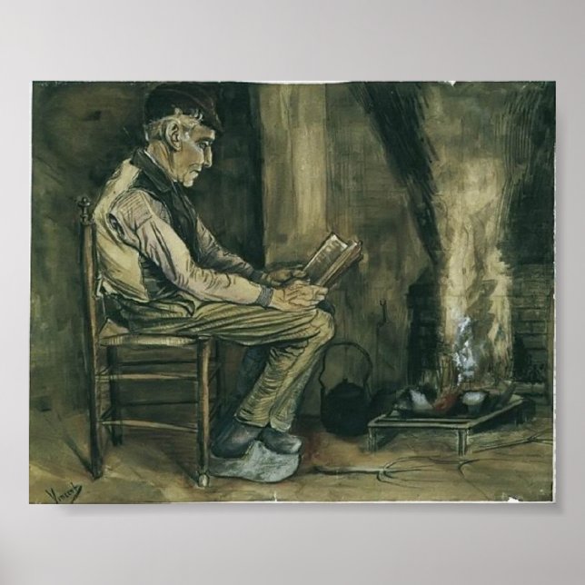 Van Gogh - Bauer sitzt am Feuer und liest Poster (Vorne)