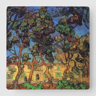 Van Gogh Bäume im Garten, Krankenhaus Saint-Paul Quadratische Wanduhr
