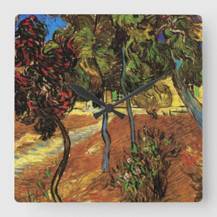Van Gogh Bäume im Garten, Saint Paul Hospital Quadratische Wanduhr