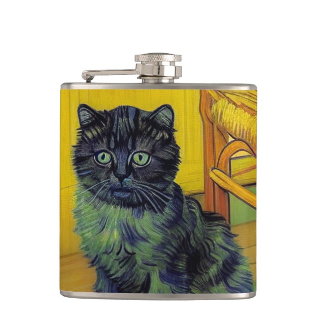 Van Gogh Black Cat Flachmann (Vorderseite)