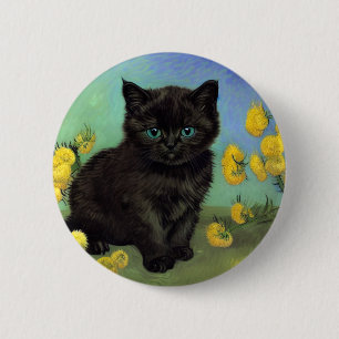 Van Gogh Black Cat Gelbe Blumen Button