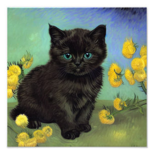 Van Gogh Black Cat Gelbe Blumen Fotodruck