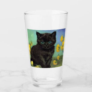 Van Gogh Black Cat Gelbe Blumen Glas