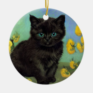 Van Gogh Black Cat Gelbe Blumen Keramik Ornament