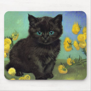 Van Gogh Black Cat Gelbe Blumen Mousepad