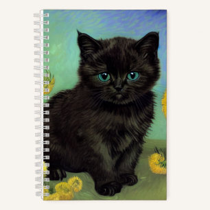 Van Gogh Black Cat Gelbe Blumen Notizbuch