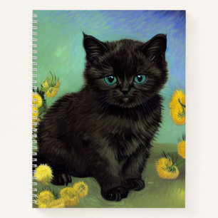 Van Gogh Black Cat Gelbe Blumen Notizbuch