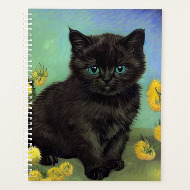 Van Gogh Black Cat Gelbe Blumen Planer (Vorderseite)