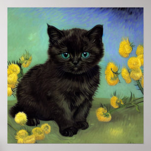 Van Gogh Black Cat Gelbe Blumen Poster