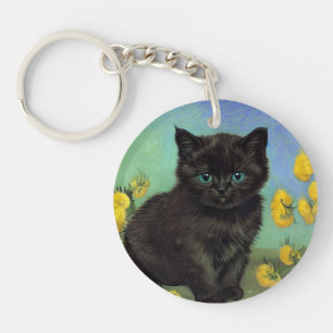 Van Gogh Black Cat Gelbe Blumen Schlüsselanhänger