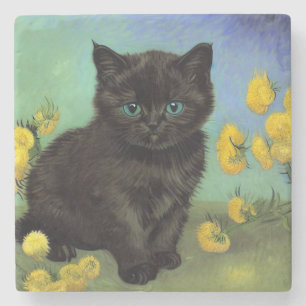 Van Gogh Black Cat Gelbe Blumen Steinuntersetzer