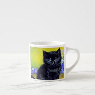 Van Gogh Black Cat Purple Flowers Espressotasse