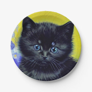 Van Gogh Black Cat Purple Flowers Pappteller
