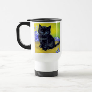Van Gogh Black Cat Purple Flowers Reisebecher