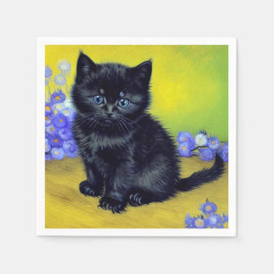 Van Gogh Black Cat Purple Flowers Serviette
