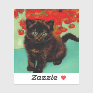 Van Gogh Black Cat Red Blume Aufkleber