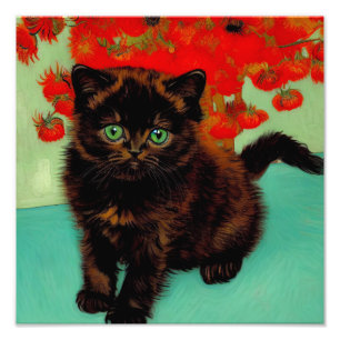 Van Gogh Black Cat Red Blume Fotodruck