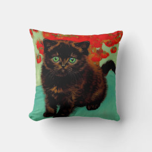 Van Gogh Black Cat Red Blume Kissen