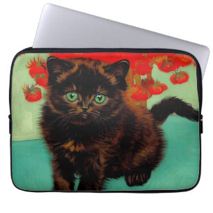 Van Gogh Black Cat Red Blume Laptopschutzhülle