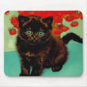 Van Gogh Black Cat Red Blume Mousepad