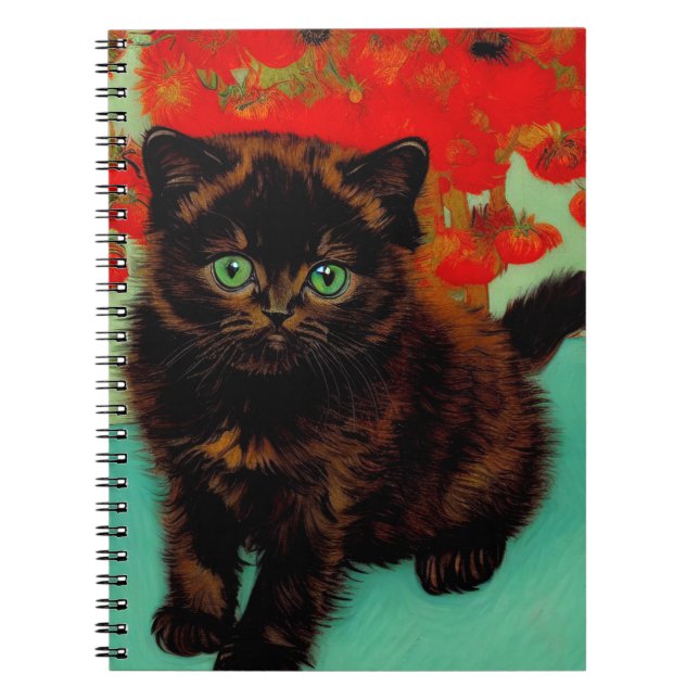 Van Gogh Black Cat Red Blume Notizblock (Vorderseite)